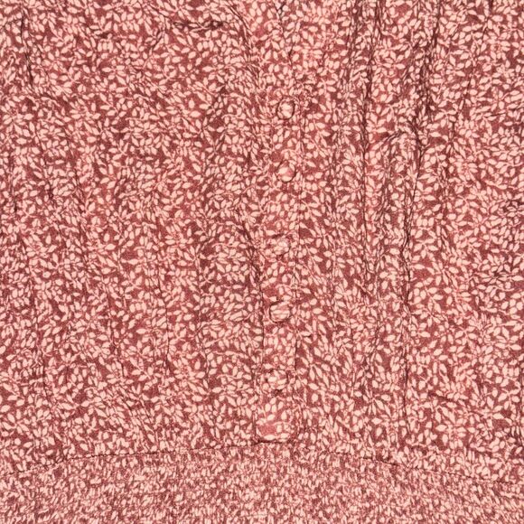 Faherty Montara Dress Women's Size L Mauve Leaf Batik Mini V Neck L/S Smocked - Picture 3 of 8